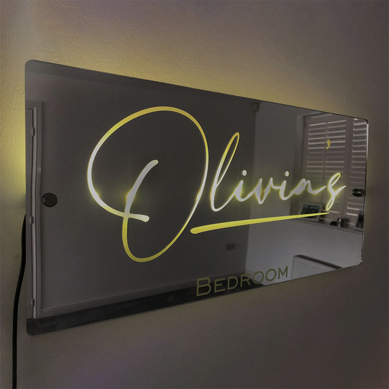 Personalized name mirror LED light